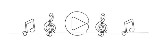 Music symbols, notes, rhythms in one continuous line drawing. vector