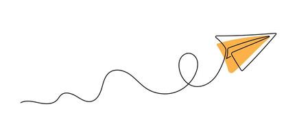 Continuous Single Line Drawing Paper Plane sketch on Isolated White Background. vector