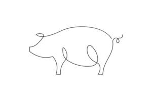 Pig in Continuous Line Art Drawing Style. Abstract Pig Silhouette in Minimalist Black Linear Design, Isolated on White Background vector