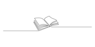 illustration of Continuous one line drawing open book with flying pages. Symbol of library, education, literature, reading in one line style. Education supplies back to school theme. vector