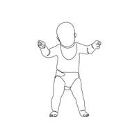 Baby first step in continuous line drawing style. Sketch of cute baby in minimalist black linear isolated on white background. vector