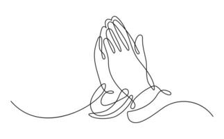 Praying hands one line drawing. minimalist black linear sketch in isolated white background. vector