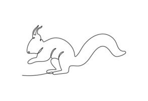 Squirrel continuous one line drawing isolated on white background vector