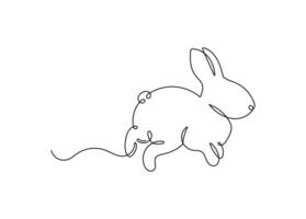 Rabbit continuous one line drawing on minimalist black linear isolated on white background vector