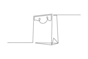 Paper bag in continuous line art drawing style. Shopping bag minimalist black linear sketch isolated on white background. vector