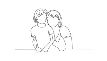 Happy mom and daughter in continuous line drawing style. Minimalist black linear sketch isolated on white background vector