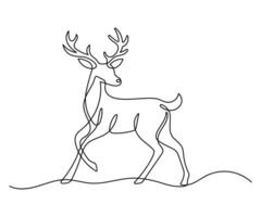 Deer continuous one line drawing on a white isolated background. vector