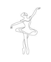 Beautiful ballet dancer in continuous line drawing style. Sketch of female dancer in minimalist black linear isolated on white background vector