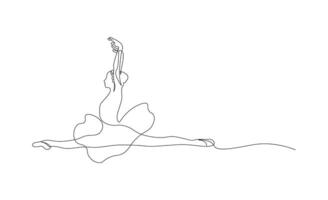 Illustration of beautiful ballet dancer in continuous line drawing style. Sketch of female dancer in minimalist black linear isolated on white background. vector