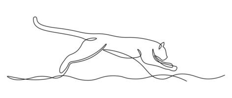 Panther, Jaguar, Tiger one line drawing with on white isolated background vector