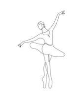 Ballet dancer in continuous line drawing style. Sketch of female dancer in minimalist black linear isolated on white background vector