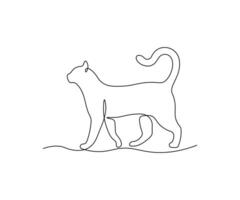 Adorable cat walking sketch in continuous line drawing. Minimalist black line animal illustration isolated on white background.. vector