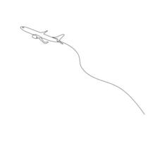Plane illustration in continuous line art drawing style. Minimalist black linear sketch isolated on white background. vector