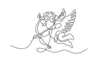 Flying Cupid image with one continuous line drawing vector