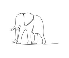 Elephant continuous one line drawing on a white isolated background. Animal minimalist illustration vector