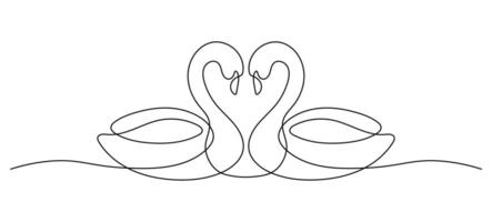 A pair of beautiful swans in one continuous line drawing. Doodle illustration vector