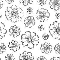 Seamless pattern of chamomile flowers in sketch style on a white background. vector