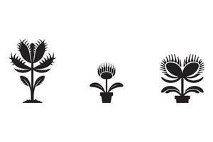 Set of venus flytrap silhouette on white background. vector