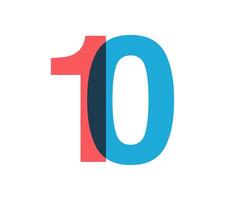 Overlapping red and blue 10 digits with transparent effect, evokes modernity, joy, energy. Anniversary number design for branding, event graphics, promotional materials. illustration. vector