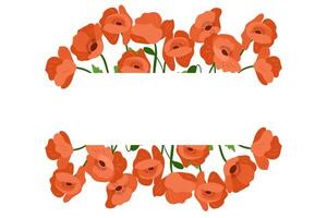 Red poppy flower frame with central blank space for text or message on a white background. Elegant floral border design ideal for invitations, greeting cards, or seasonal decoration vector