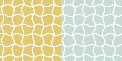 Seamless pattern set with abstract white wavy lines on pastel yellow and blue backgrounds. Ideal for modern textiles, wallpapers, wrapping paper, and minimal surface design. vector