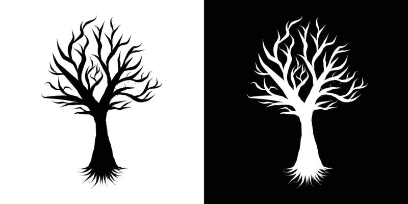 Abstract Dual-Tone Tree Graphic Representing Nature and Balance in Black and White