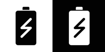 Battery icon with lightning bolt in black and white. Minimalist energy or power symbol suitable for electronics, apps, charging indicators, or technology-related design. vector