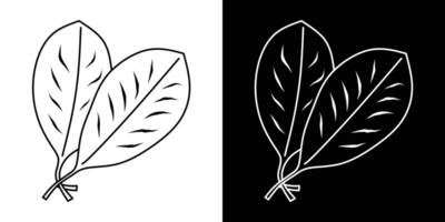 Monochrome artwork featuring a simplistic leaf outline displayed against black and white contrasting backgrounds, symbolizing simplicity and balance. vector