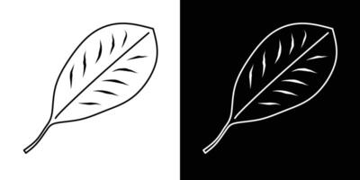 Leaf icon in black and white. Simple botanical illustration with central vein and side venation. vector