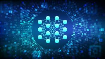 Neural network. AI. Artificial Intelligence. Machine Learning. Deep learning. Big data analysis technology. Binary code data flow. Virtual tunnel warp made with digital code. illustration. vector