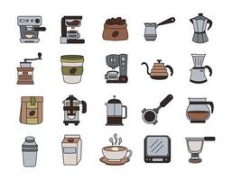 Coffee Shop Element Set with Doodle Style, Cafe Element Icons Collection vector