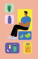 Wellness routine illustration with supplements and healthy items vector