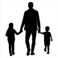 Silhouette of Father and kids Walking Holding Hands Illustration vector