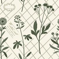 Herbarium Sheet Style Seamless Pattern with Vintage Botanical Labels vector
