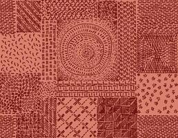 a red and brown pattern with squares and circles vector