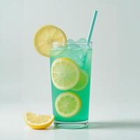 Refreshing Lemonade with Lemon Slices and Ice Cubes, Ready to Drink photo