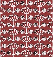 a pattern with black and white flowers on a red background vector