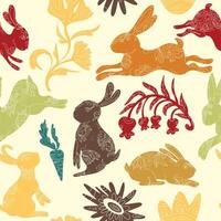 a seamless ,pattern with rabbits and flowers vector
