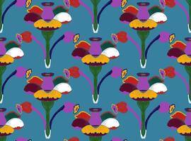 a pattern with flowers. and leaves on a blue background vector
