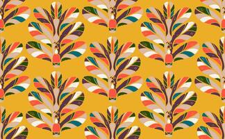 a colorful pattern with leaves on a yellow background vector