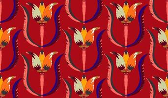 a red and orange pattern with a flower on it vector