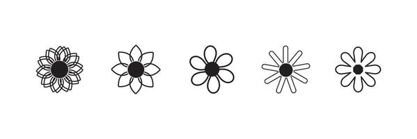 flower icon set. Black color flower shape icon collection. cute set of flat flower. vector