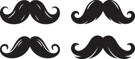 Simple, black and white silhouettes of four different mustache styles. vector