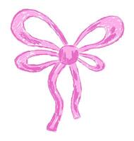 Cute pink coquette bow with ribbon drawn with crayon texture effect vector