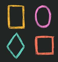 Set of simple geometric frames drawn with crayon textured brush vector