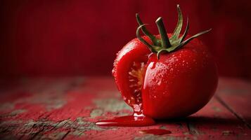 A tomato with a drop of blood on it photo