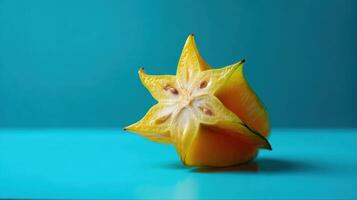 A star fruit on a blue table photo