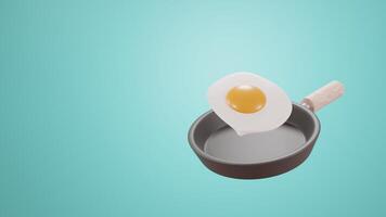 3D Fried Egg in Frying Pan. Minimalist Cooking Illustration with Blue Background photo