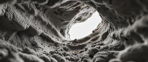 A hole in the wall of a cave with a hole in it photo