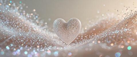 A heart shaped object is shown in the middle of a glittery background photo